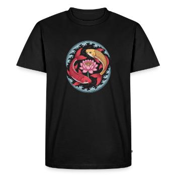 Poisson Koi et fleur de lotus motif harmonieux - T-shirt Premium bio Homme - noir - Devant - Nico (187cm)