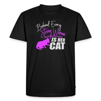 Behind Every Strong Woman Is Her Cat Spruch Katze - Men's Premium Organic T-Shirt - black - Front - Nico (187cm)