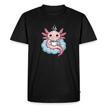 Axolotl avec café sur nuage Café du matin Kawaii - T-shirt Premium bio Homme - noir - Devant - Nico (187cm)