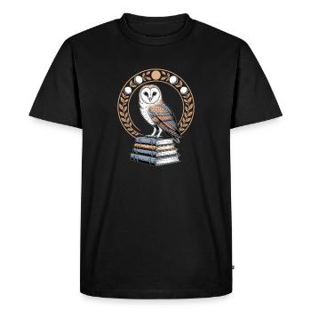 Hibou sur livres avec couronne de phases de lune - T-shirt Premium bio Homme - noir - Devant - Nico (187cm)