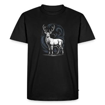 Cerf blanc avec bois lune et ornement de forêt - T-shirt Premium bio Homme - noir - Devant - Nico (187cm)
