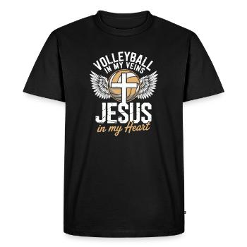 Volleyball & Jesus – Cross with Wings Design - Men's Premium Organic T-Shirt - black - Front - Nico (187cm)