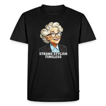 OLDER WOMAN STRONG STYLISH TIMELESS - Men's Premium Organic T-Shirt - black - Front - Nico (187cm)