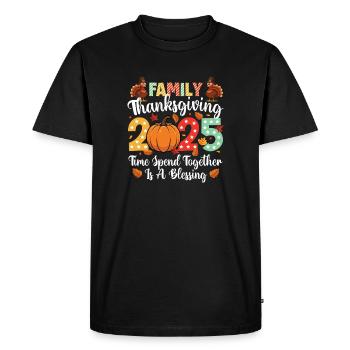 Célébration d’automne de l’Action de grâce en famille 2025 - T-shirt Premium bio Homme - noir - Devant - Nico (187cm)