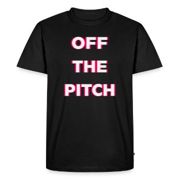 Typographie Off The Pitch Rose fluo - T-shirt Premium bio Homme - noir - Devant - Nico (187cm)
