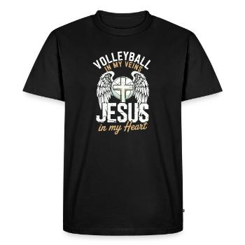Volleyball & Jesus – Cross with Wings Design - Men's Premium Organic T-Shirt - black - Front - Nico (187cm)