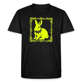 Lapin jaune fluo dans un cadre baroque - T-shirt Premium bio Homme - noir - Devant - Nico (187cm)
