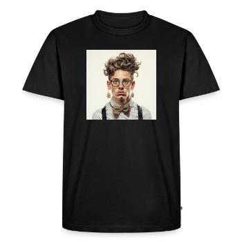 Vintage Nerd Portrait with Bowtie Glasses - Men's Premium Organic T-Shirt - black - Front - Nico (187cm)
