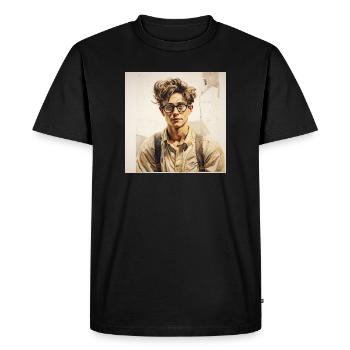 Casual Learner Portrait with Glasses - Men's Premium Organic T-Shirt - black - Front - Nico (187cm)