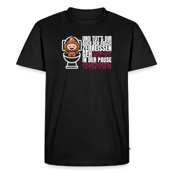 Never shit during the break – Funny saying - Men's Premium Organic T-Shirt - black - Front - Nico (187cm)