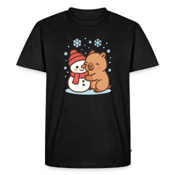 Capybara étreignant bonhomme de neige en hiver - T-shirt Premium bio Homme - noir - Devant - Nico (187cm)