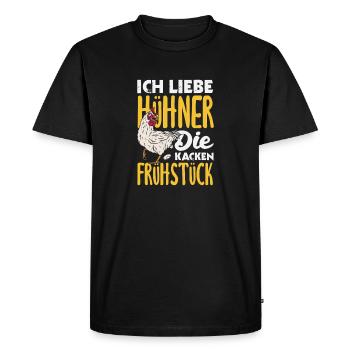 J’adore les poulets – ils font caca au petit-déjeuner - T-shirt Premium bio Homme - noir - Devant - Nico (187cm)