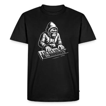 DJ Chimp in Hoodie plays keyboard music - Men's Premium Organic T-Shirt - black - Front - Nico (187cm)