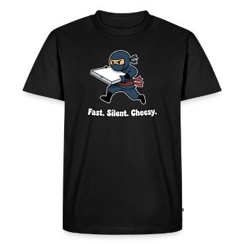 Livraison de pizza Ninja – Fast Cheese Joy - T-shirt Premium bio Homme - noir - Devant - Nico (187cm)