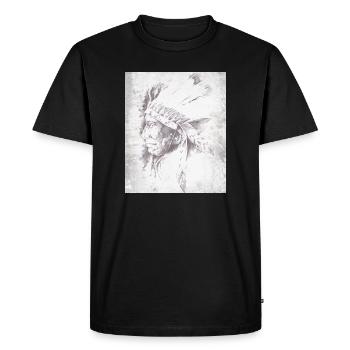 Chef indigène en plumes gris - T-shirt Premium bio Homme - noir - Devant - Nico (187cm)