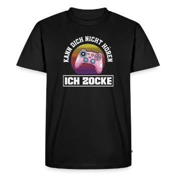 Je ne t’entends pas, je joue des manettes - T-shirt Premium bio Homme - noir - Devant - Nico (187cm)