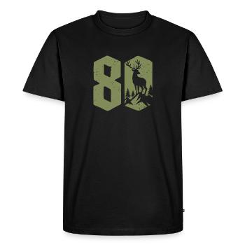 Chasseur 80e anniversaire Chasse 80 ans Nombre Cerf - T-shirt Premium bio Homme - noir - Devant - Nico (187cm)