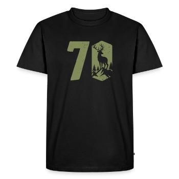 Chasseur 70e anniversaire Chasse 70 ans Nombre de cerfs - T-shirt Premium bio Homme - noir - Devant - Nico (187cm)
