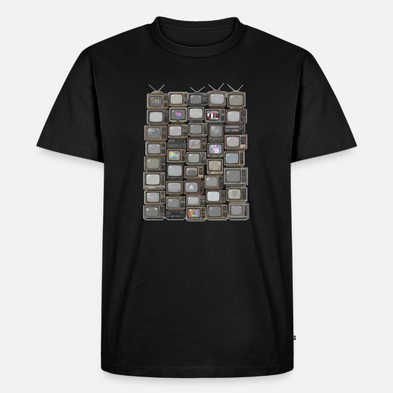 Retro Fernseh-Stack Collage - Männer Premium Bio T-Shirt - Schwarz