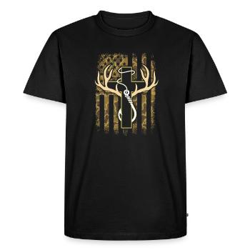 Chasse Pêche Christianisme Croix Foi Nature - T-shirt Premium bio Homme - noir - Devant - Nico (187cm)