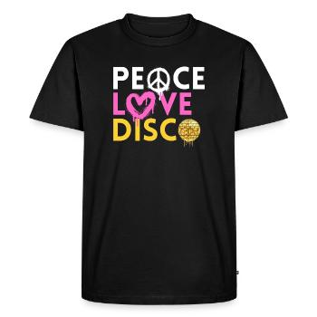 Peace Love Disco Retro Neon Style - Men's Premium Organic T-Shirt - black - Front - Nico (187cm)