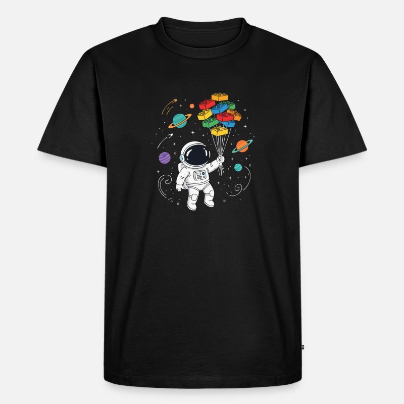 Astronaut Bausteine Space Brick Builder - Männer Premium Bio T-Shirt - Schwarz