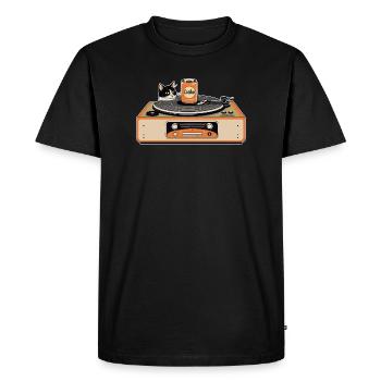 Retro cat at the turntable - Men's Premium Organic T-Shirt - black - Front - Nico (187cm)
