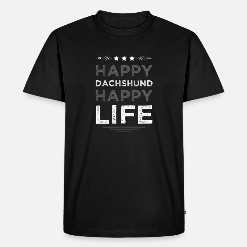 Glücklicher Dackel Lebensfreude - Männer Premium Bio T-Shirt - Schwarz