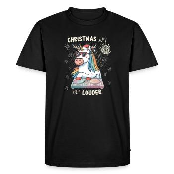 Noël vient de devenir plus fort – DJ Einhorn - T-shirt Premium bio Homme - noir - Devant - Nico (187cm)