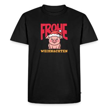Cochon de Noël joyeux avec chapeau de Père Noël - T-shirt Premium bio Homme - noir - Devant - Nico (187cm)