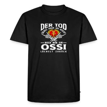Death Smiles Ossi Saying GDR Pride - Men's Premium Organic T-Shirt - black - Front - Nico (187cm)