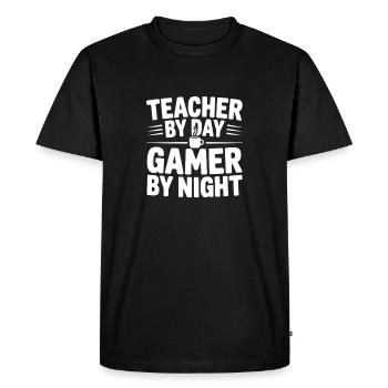 Professeur le jour, gamer la nuit - T-shirt Premium bio Homme - noir - Devant - Nico (187cm)