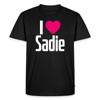 J’aime Sadie Coeur rose J’aime Sadie - T-shirt Premium bio Homme - noir - Devant - Nico (187cm)