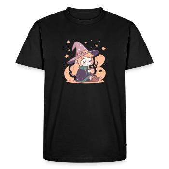 Sorcière mignone douillette et thé kawaii - T-shirt Premium bio Homme - noir - Devant - Nico (187cm)