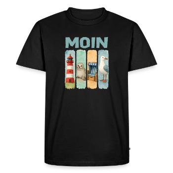 Moin Leuchtturm Robbe Strandkorb Möwe Küste - Männer Premium Bio T-Shirt - Schwarz - Vorne - Nico (187cm)