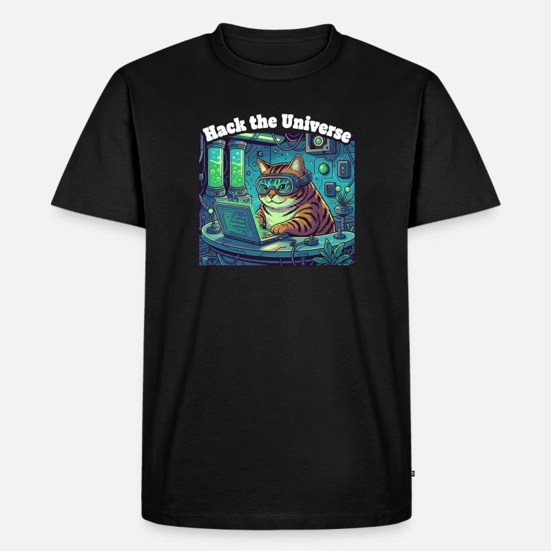 Hackerkatze im Universum - Männer Premium Bio T-Shirt - Schwarz