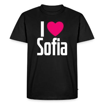 J’aime Sofia Coeur rose J’aime Sofia - T-shirt Premium bio Homme - noir - Devant - Nico (187cm)