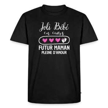 Humour Couple Grossesse - Joli Bébé en Cours Futur - T-shirt Premium bio Homme - noir - Devant - Nico (187cm)