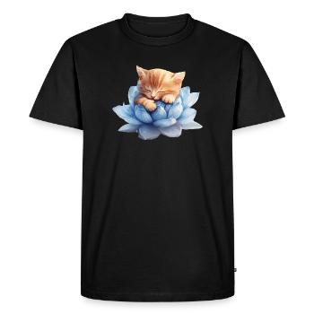 Chaton se reposant sur des succulentes bleues - T-shirt Premium bio Homme - noir - Devant - Nico (187cm)