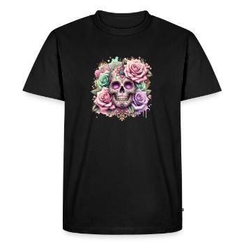 Fleurs Crâne Beauté Floraison - T-shirt Premium bio Homme - noir - Devant - Nico (187cm)