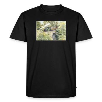 Watercolor Steam Train Viaduct - Men's Premium Organic T-Shirt - black - Front - Nico (187cm)