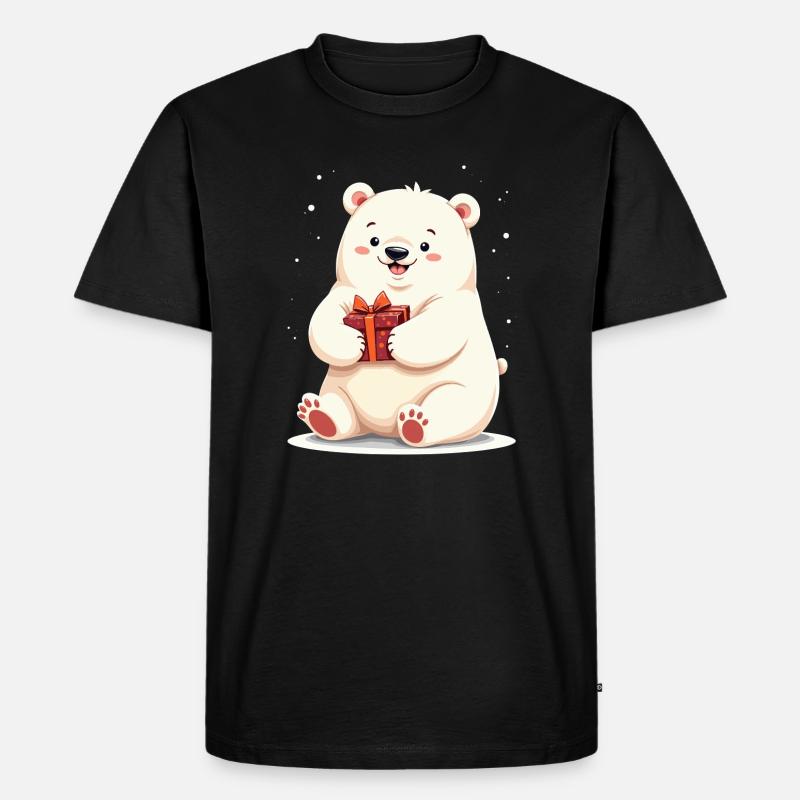 Niedlicher Eisbär mit Geschenkillustration - Männer Premium Bio T-Shirt - Schwarz