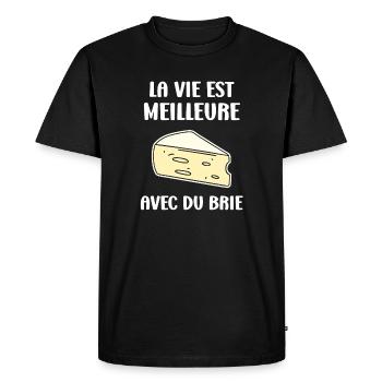 Humour fromage brie - T-shirt Premium bio Homme - noir - Devant - Nico (187cm)