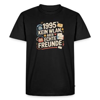 1995 No Wi-Fi, but real friends - Men's Premium Organic T-Shirt - black - Front - Nico (187cm)