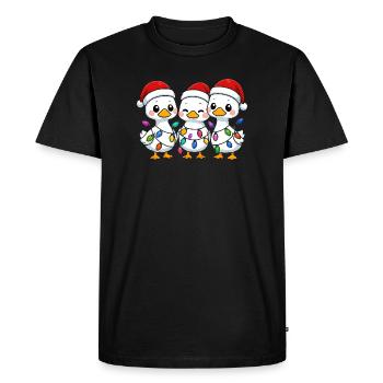 Trio de canards avec lumières de Noël, Canetons - T-shirt Premium bio Homme - noir - Devant - Nico (187cm)