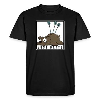 Funny darts comic motif. JUST DARTS - Men's Premium Organic T-Shirt - black - Front - Nico (187cm)