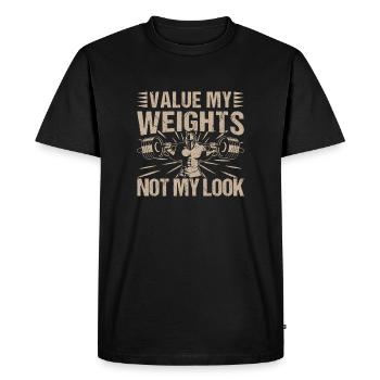 Fitness Motivation Bodybuilder Valeur Poids Pas - T-shirt Premium bio Homme - noir - Devant - Nico (187cm)