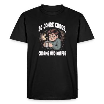 30 Years of Chaos Charme Coffee - Men's Premium Organic T-Shirt - black - Front - Nico (187cm)