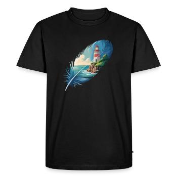 Lighthouse in Feather Landscape Painting - Men's Premium Organic T-Shirt - black - Front - Nico (187cm)