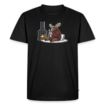 Fireplace Warm Reindeer Ugly Christmas - Men's Premium Organic T-Shirt - black - Front - Nico (187cm)
